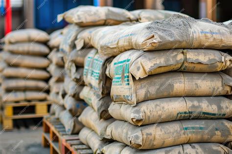 Premium Photo Cement Bags Stored On Construction Pallets