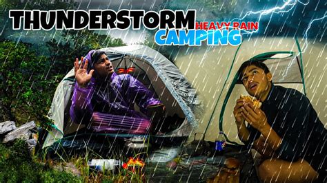 Solo Camping In Non Stop Heavy Rain Thunderstorm And Lightning