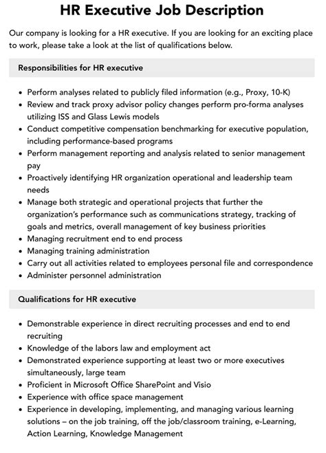 Hr Executive Job Description Velvet Jobs