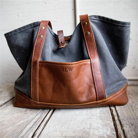 The Market Tote - Fine Leather & Waxed Canvas Bag Purse - Holtz Leather