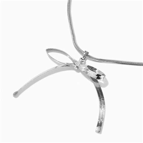 Silver-tone Snake Chain Bow Necklace | Claire's