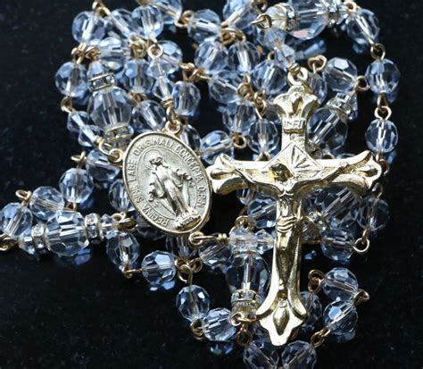 Catholic Swarovski Clear Crystal Rosary Beads In Gold Etsy