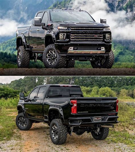 two pictures side by side of a black pickup truck and the same one in color