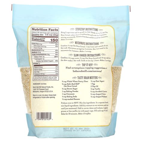 Bobs Red Mill High Fiber Oat Bran Hot Cereal GMO Free Oz Beauty Suppliers Online Shopping