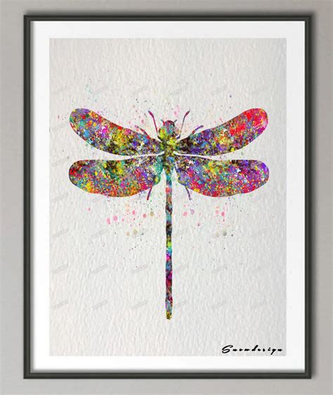 DIY Original watercolor Dragonfly canvas painting pop wall art poster ...