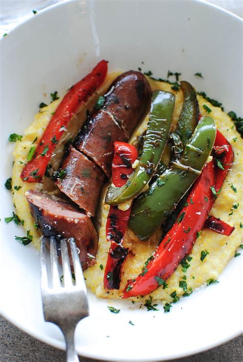 Creamy Polenta With Chicken Sausages And Peppers Bev Cooks