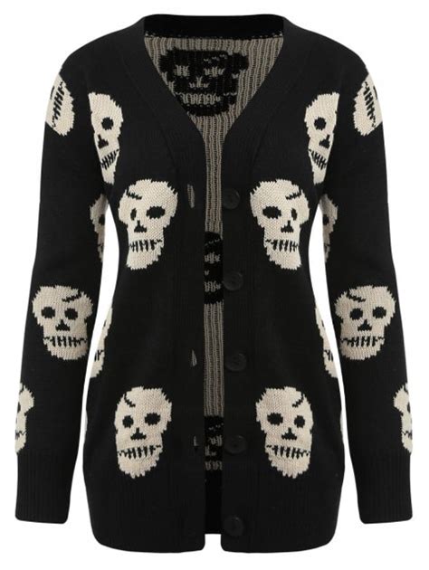 Plunge Plus Size Skull Print Cardigan Big And Sexy Sportswear