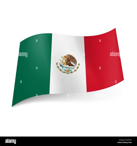 National flag of Mexico: green, white and red vertical stripes with ...