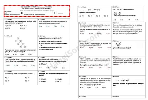 Matematik 8 Sınıf 1 Dönem 1 Yazılı Soruları Test Hangisoru