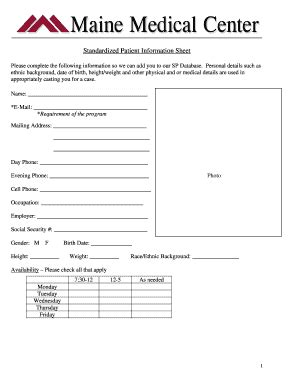 Fillable Online Mmc Standardized Patient Information Sheet Mmc Fax