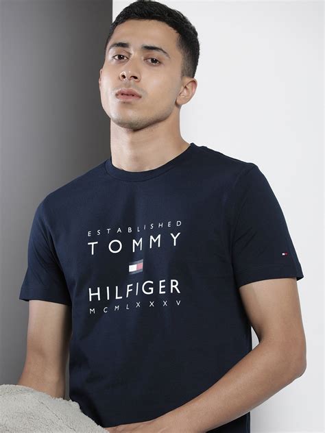 Buy Tommy Hilfiger Men Brand Logo Printed Pure Cotton Slim Fit T Shirt ...