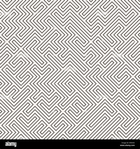 Irregular Maze Lines Vector Seamless Black And White Pattern Stock