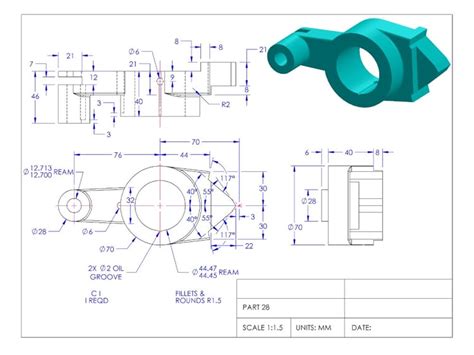 A 3D Model And It S Drawing In Solidworks For A Mechanical Component