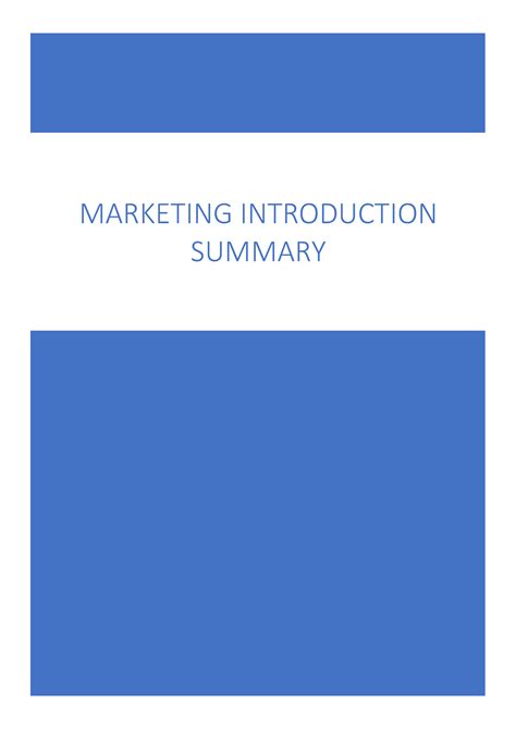 Marketing Summary Marketing Introduction Summary Table Des Matières