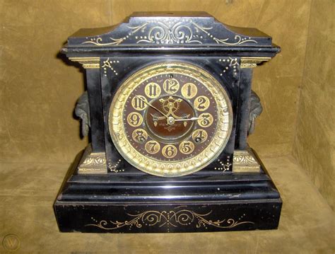 Antique Ansonia La France Cast Iron Black Enameled Mantle Clock Open