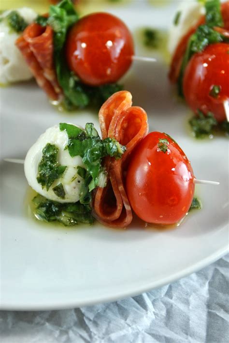 Authentic Suburban Gourmet Pepperoni Caprese Bites With Basil