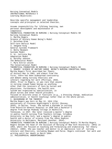 Nursing Conceptual Models | PDF