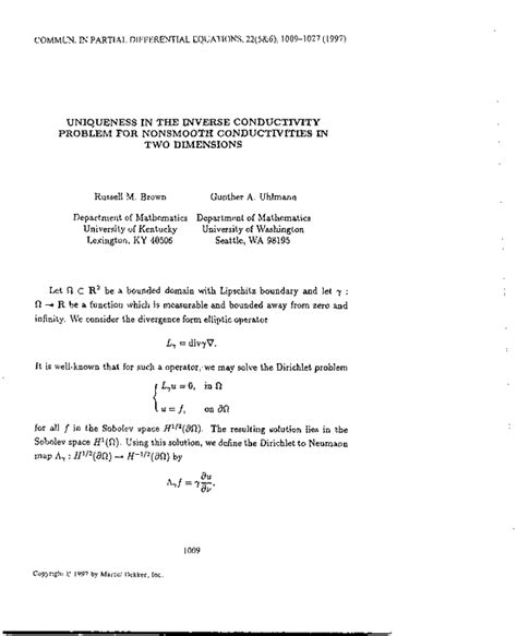 Uniqueness In The Inverse Conductivity Problem For Nonsmooth