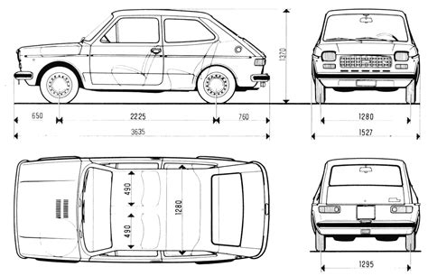 1977 Fiat 127 A Hatchback Blueprints Free Outlines