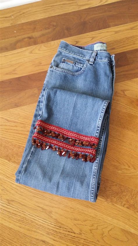 Restyled Jeans With Red Bead Fringe Womens Size 8 Etsy Refashion