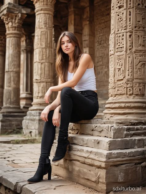 Teen Girl With Brown Hair Sitting In Ancient Temple SDXL Free Online