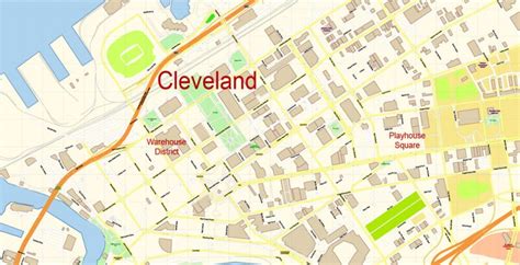 Cleveland Ohio Us Pdf Map Vector Exact City Plan High Detailed Street