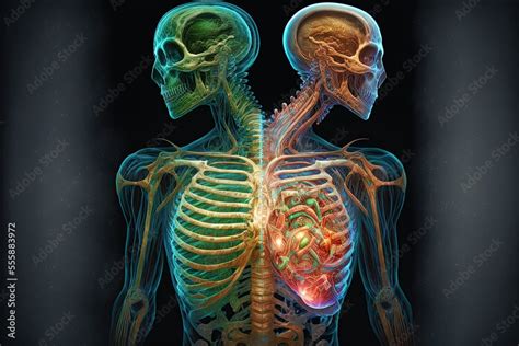 A Science Fiction Representation Of An Alien Anatomy With Two Heads