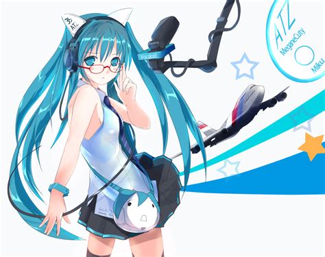 Aircraft Aqua Hair Glasses H016 Hatsune Miku Microphone Twintails