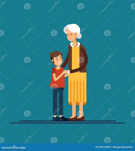 Grandson Hugging His Grandmother Vector Illustration Royalty Free