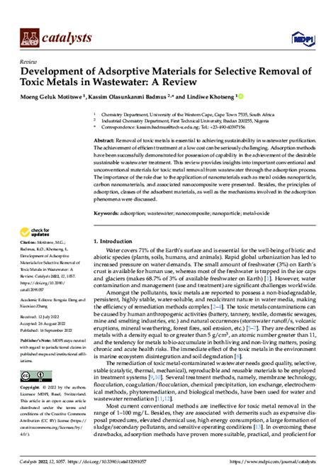 (PDF) Development of Adsorptive Materials for Selective Removal of Toxic Metals in Wastewater: A ...