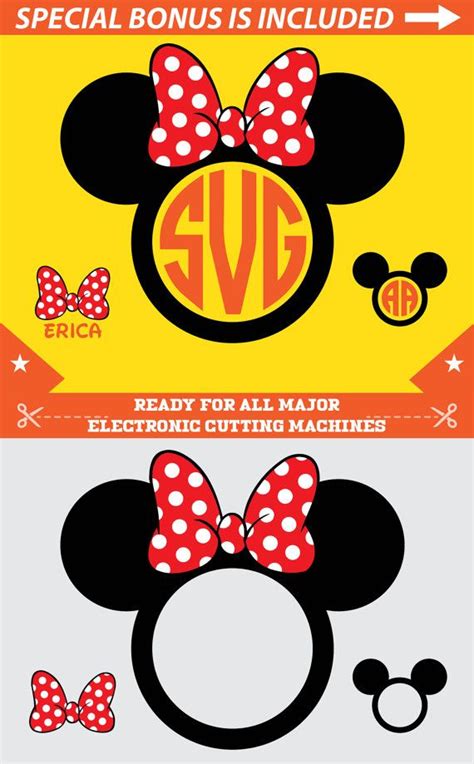 Minnie Ears Monogram Svg Files For Cricut Minnie Bow Svg Mickey Ears