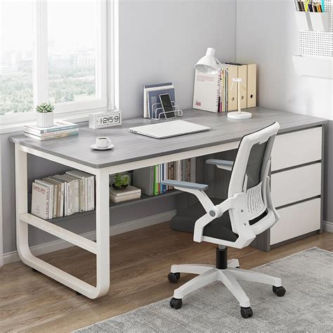 Modern Computer Desk with Bookshelf 3 Drawers and Study Table Gray 39 ...