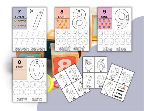 Printable Counting Practice Number Tracing Worksheets 0 9 Etsy