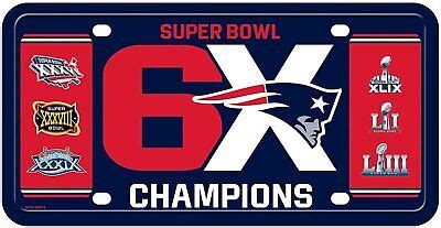 New England Patriots Metal Auto Tag License Plate 6 Time Super Bowl