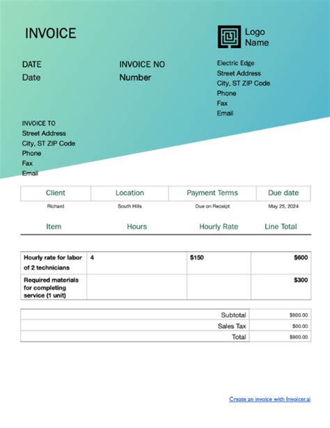 Electrician Invoice Templates