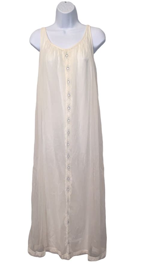 Vintage Miss Elaine Romantic Ivory Sheer Nightgown Ro… Gem