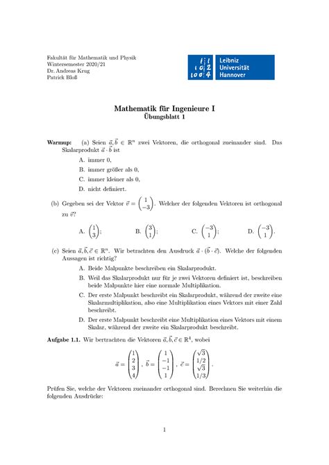 Mathematik L Klausur Wi Se Gu Blatt Uni Hannover Studocu