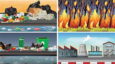 Set Of Polluted Scenes Clip Art Plastic Waste Vector, Clip Art, Plastic ...