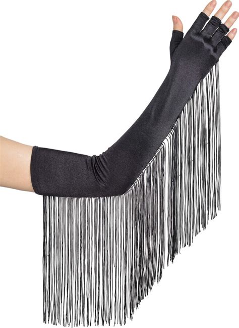 Babeyond 1920s Style Sexy Long Gloves Fringe Fingerless Gloves Satin Elbow Gloves Evening Gloves