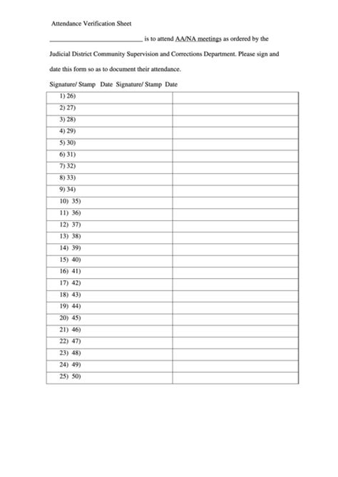 Printable Aa Attendance Sheet