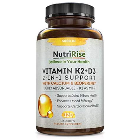 Vitamin K2 D3 5000 Iu Supplement With Calcium And Bioperine Maximum Absorption Supports