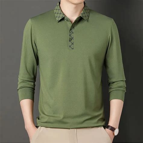 Spring Autumn Polo Neck Solid Color Slim All Match Male Clothes New