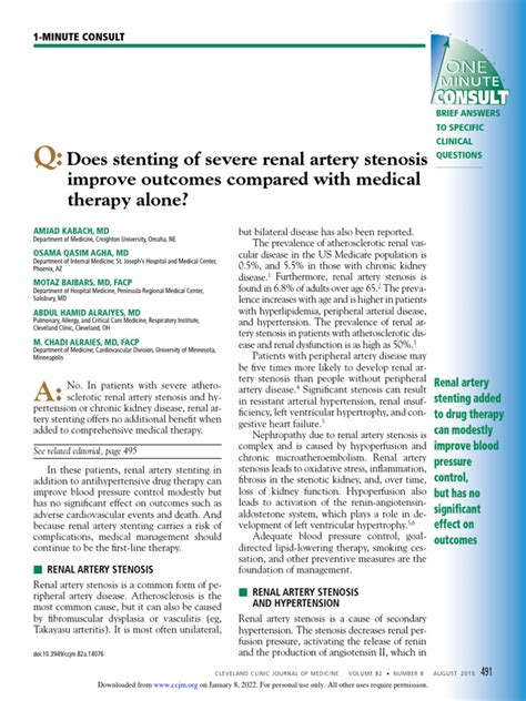 Does Stenting of Severe Renal Artery Stenosis Improve Outcomes Compared ...