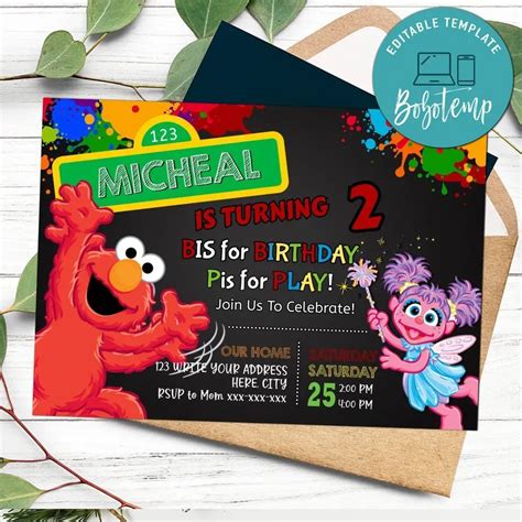 Elmo And Abby Cadab Birthday Invitation Customizable Template Diy