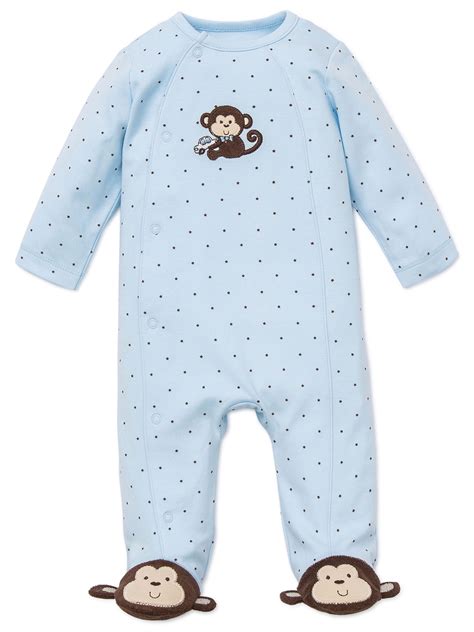 Monkey Star Snap Front Footie Pajamas For Baby With Cute Monkey Feet