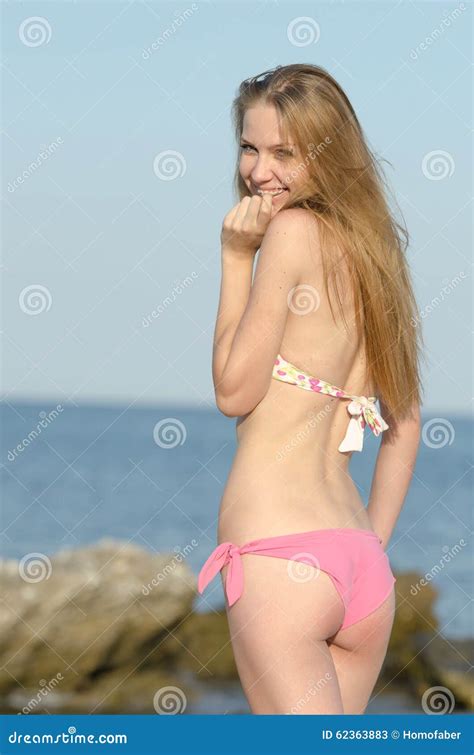 Slim Attractive Blond Wearing Bikini Stock Photo Image