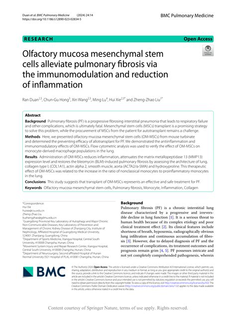 Pdf Olfactory Mucosa Mesenchymal Stem Cells Alleviate Pulmonary