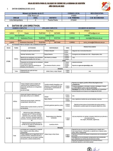 Hoja De Ruta Para El Bloque De Cierre De La Semana De Gestión 2023 Pdf