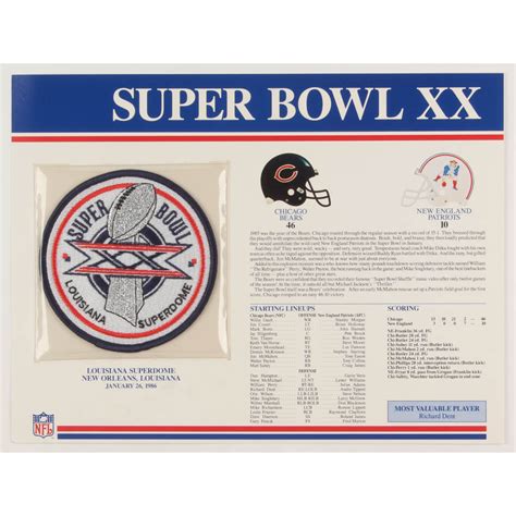 Bears Super Bowl Xx Champions Commemorative Score Card With Patch