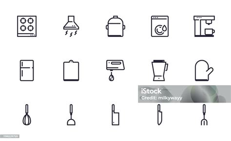 Set Of Kitchen Utensil Vector Icon Illustration Stock Illustration